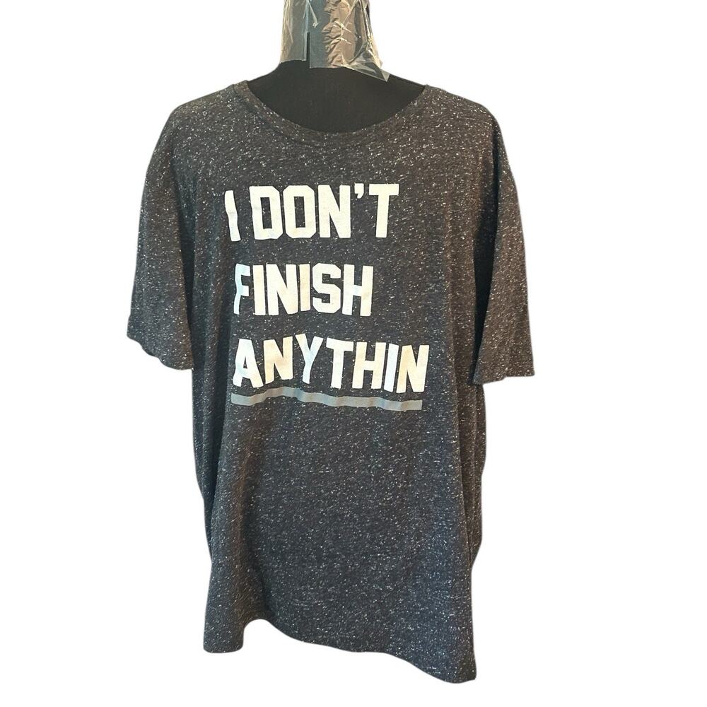 I DON'T FINISH ANYTHIN t-shirt by WELL WORN, Funny Mens 2XL, Gray Black Speckled